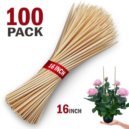 100 Pack 16 Inch Bamboo Plant Stakes, Plant Sticks Support, Floral Plant Support