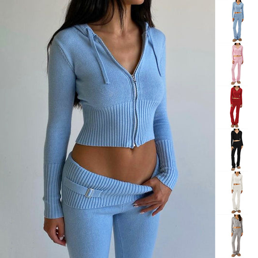 Zip Hoodie Suit: Sexy Leisure Sweater, Long Sleeve Women's