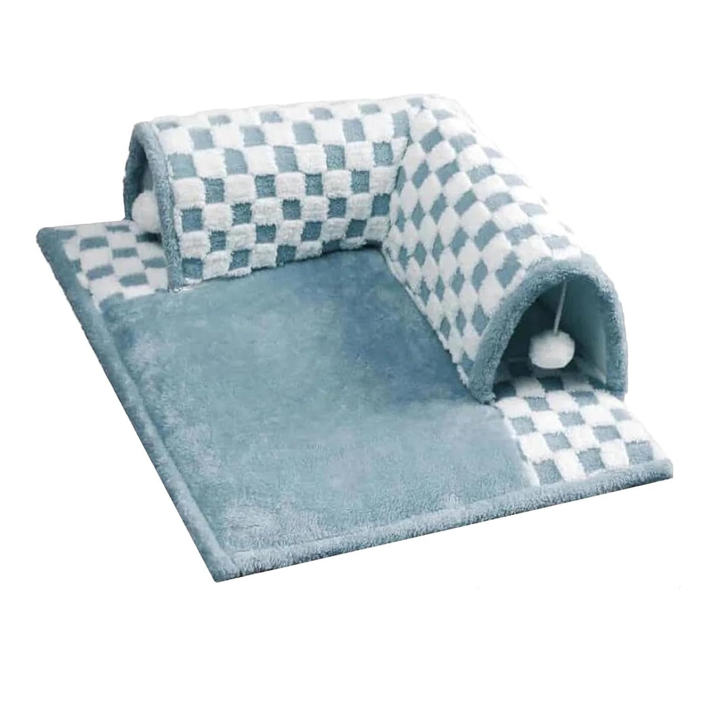 2-in-1 Funny Plush Plaid Checkered Cat Tunnel Bed, Cat Tunnels for Indoor Cats