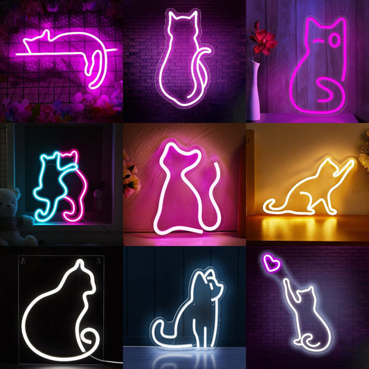 Led Neon Light Glowing Cat Pattern Indoor And Outdoor Wall Decoration Room Night Light Gift